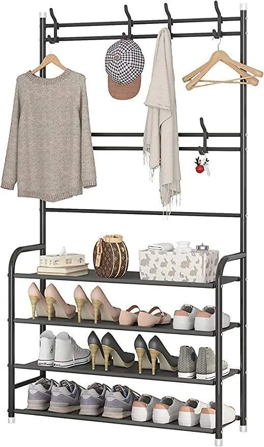 4-Tier Multipurpose Rack for Clothes, Coats, and Shoe Storage