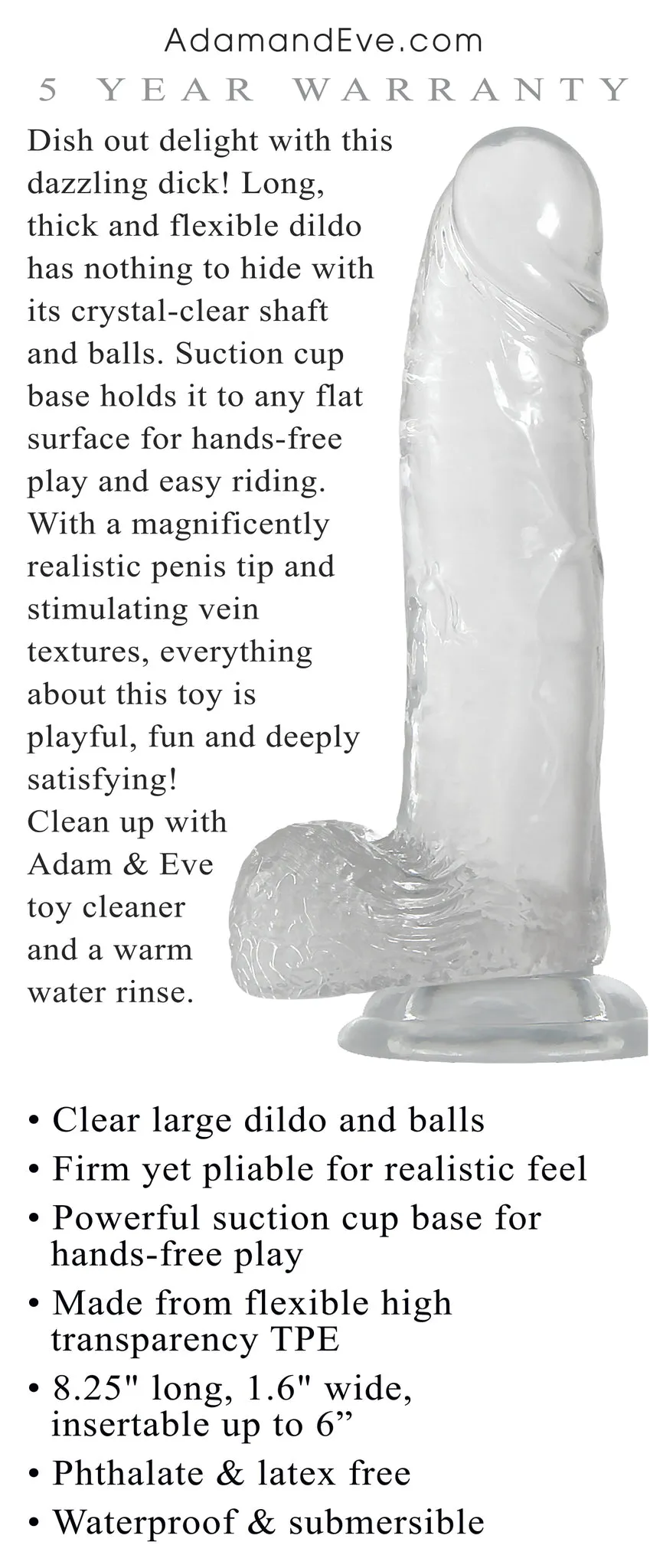 Adam & Eve Crystal Clear 8in Dildo