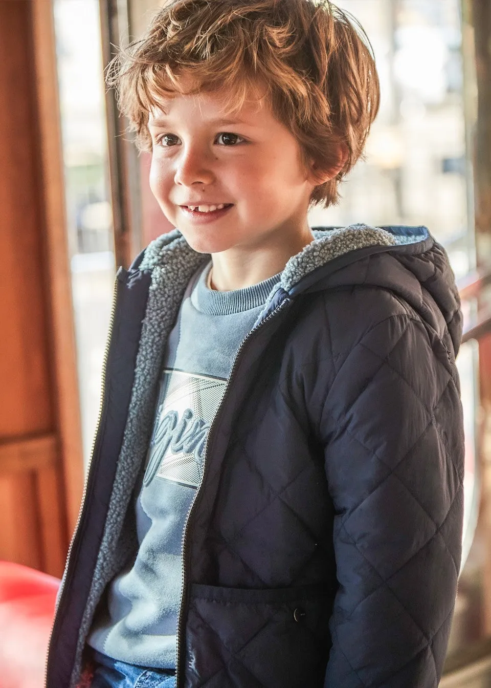 Boys Navy Reversible soft coat