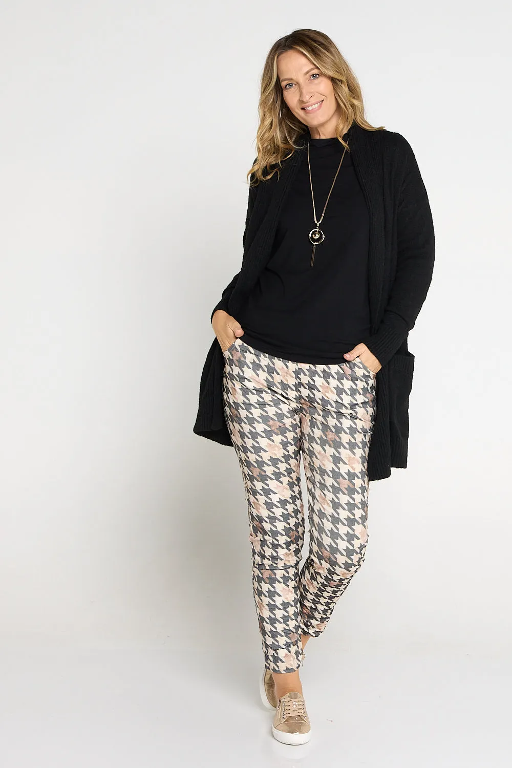 Camella Pants - Black/Brown Houndstooth