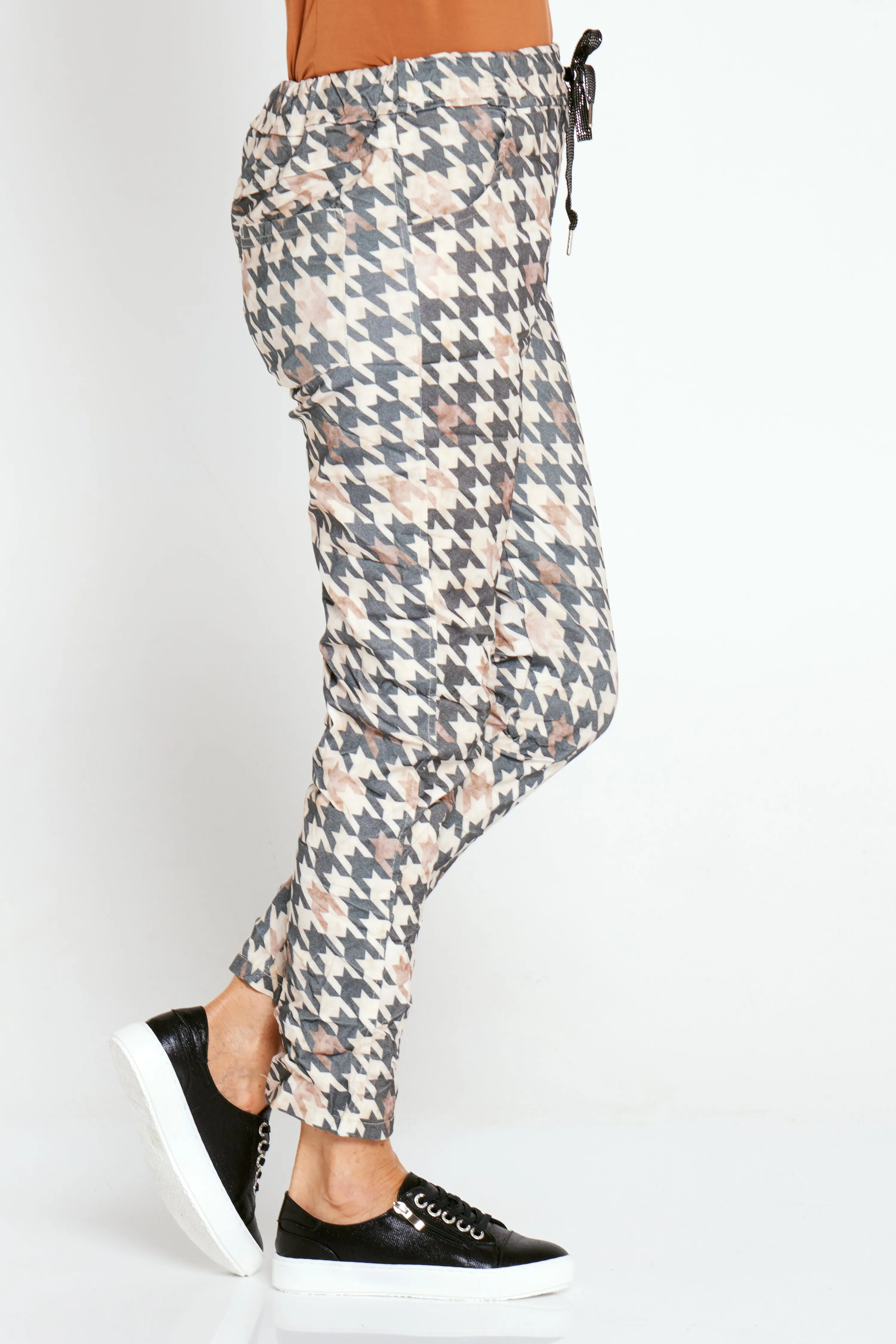 Camella Pants - Black/Brown Houndstooth