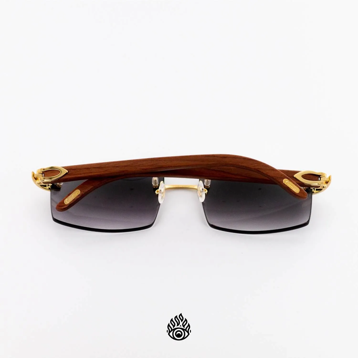 Cartier Light Wood Glasses with Gold C Decor and Grey Lens