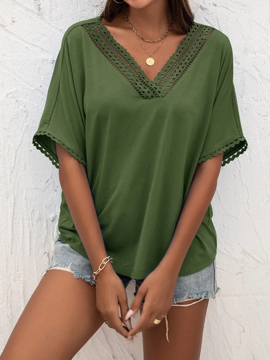 Casual Quilted V-Neck T-Shirt