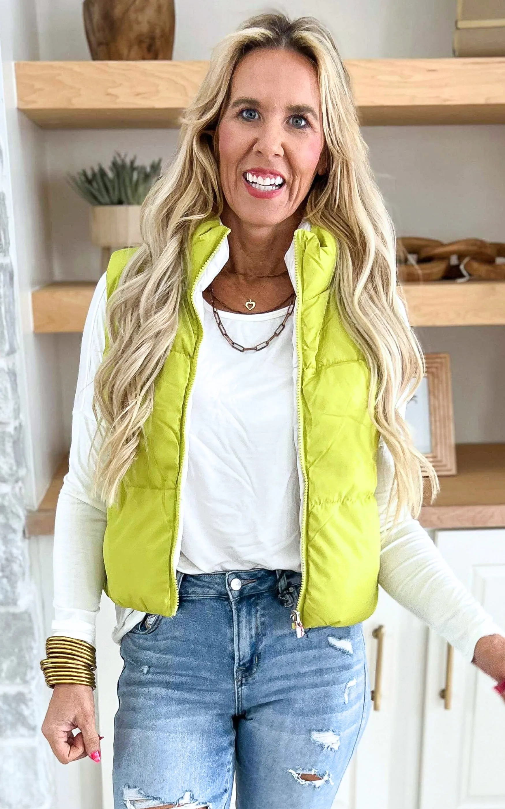 Chartreuse Reversible Puffer Vest - Final Sale