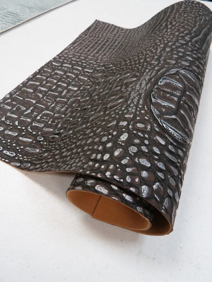 Chocolate/Silver Metallic Caiman Gator Vinyl / 30 Yard Roll