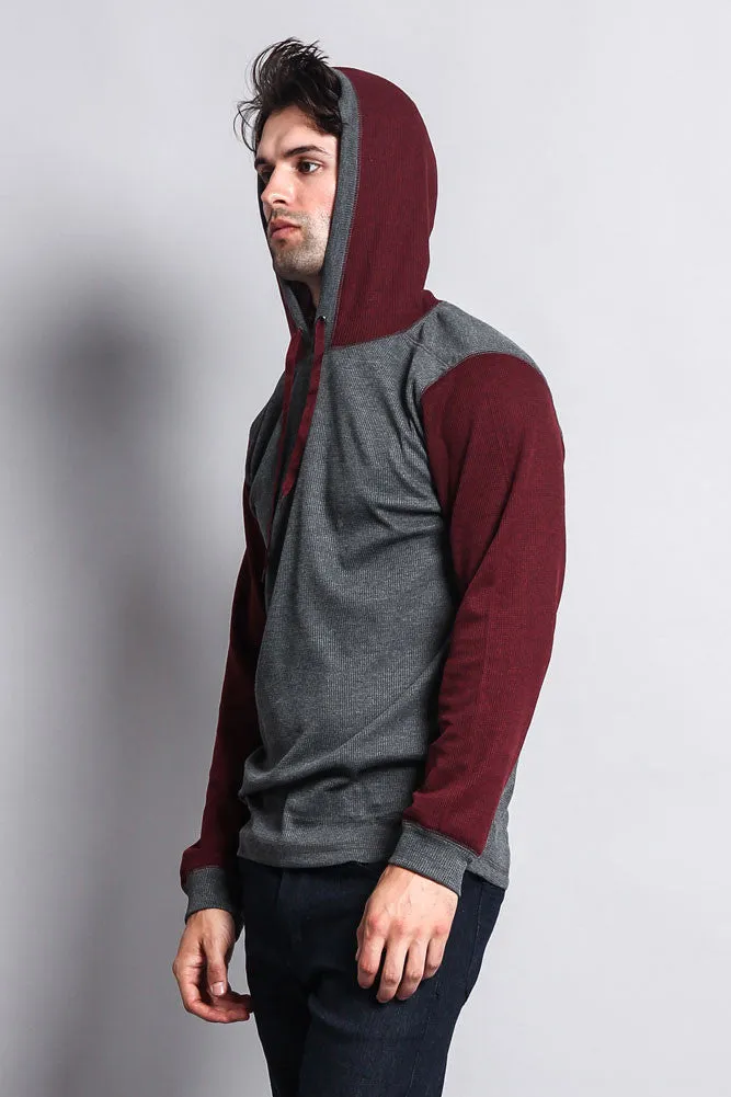 Contrast Waffle Knit Thermal Lightweight Hoodie