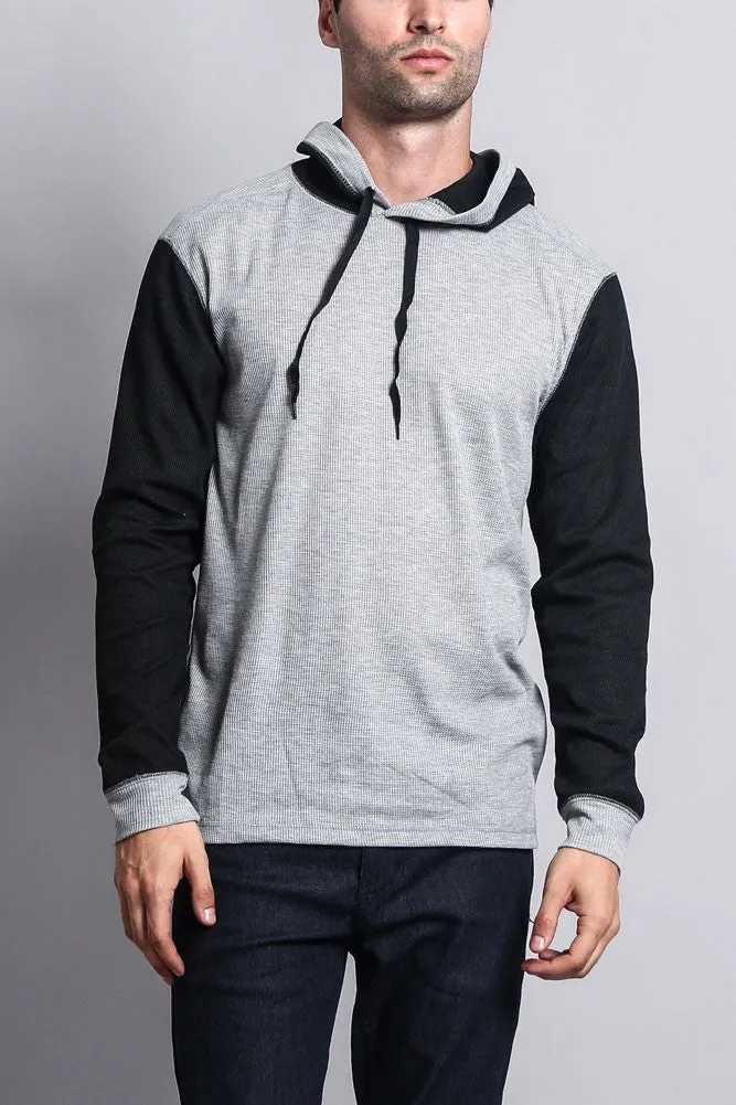 Contrast Waffle Knit Thermal Lightweight Hoodie