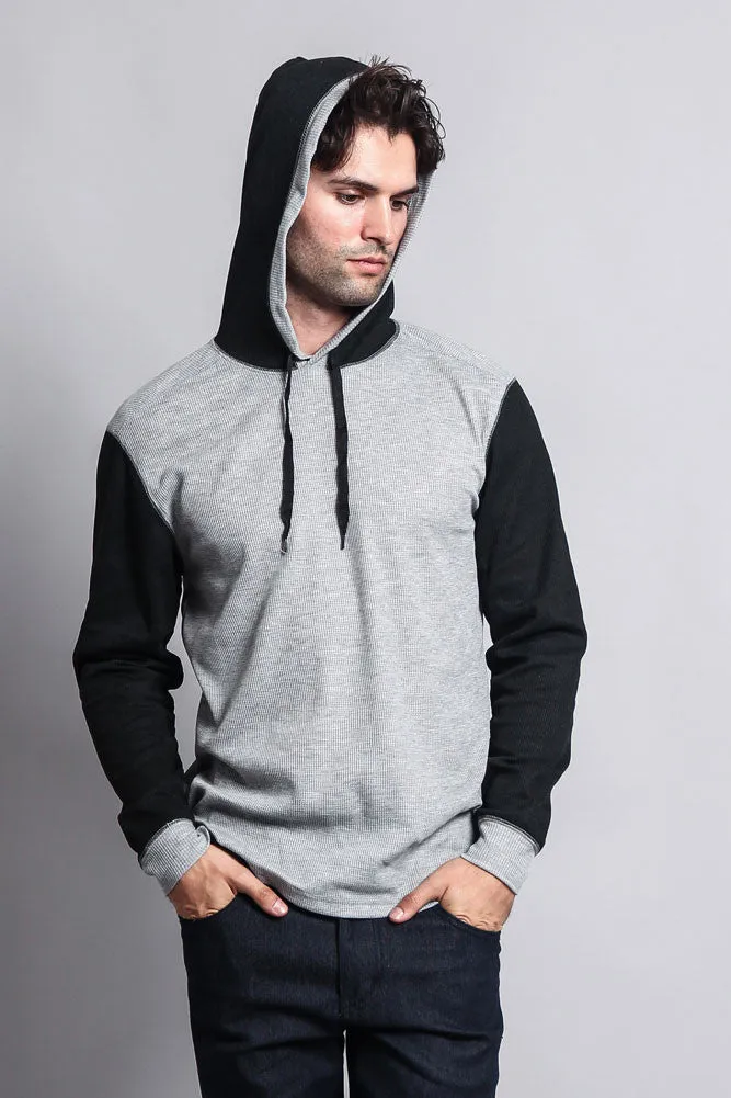 Contrast Waffle Knit Thermal Lightweight Hoodie