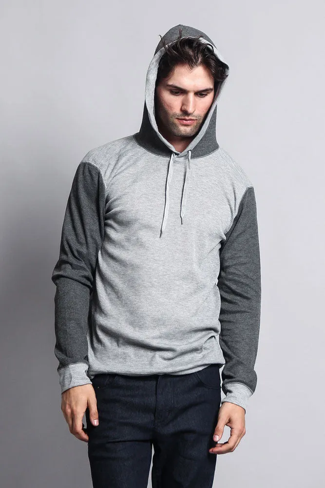 Contrast Waffle Knit Thermal Lightweight Hoodie