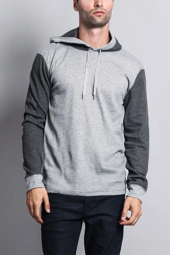 Contrast Waffle Knit Thermal Lightweight Hoodie