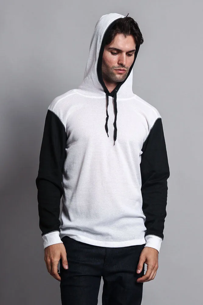 Contrast Waffle Knit Thermal Lightweight Hoodie