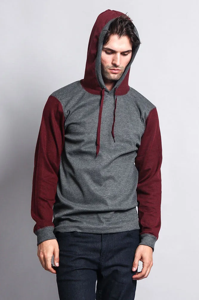 Contrast Waffle Knit Thermal Lightweight Hoodie