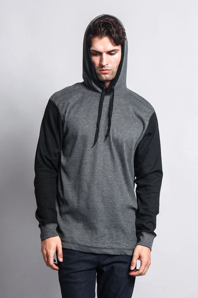 Contrast Waffle Knit Thermal Lightweight Hoodie