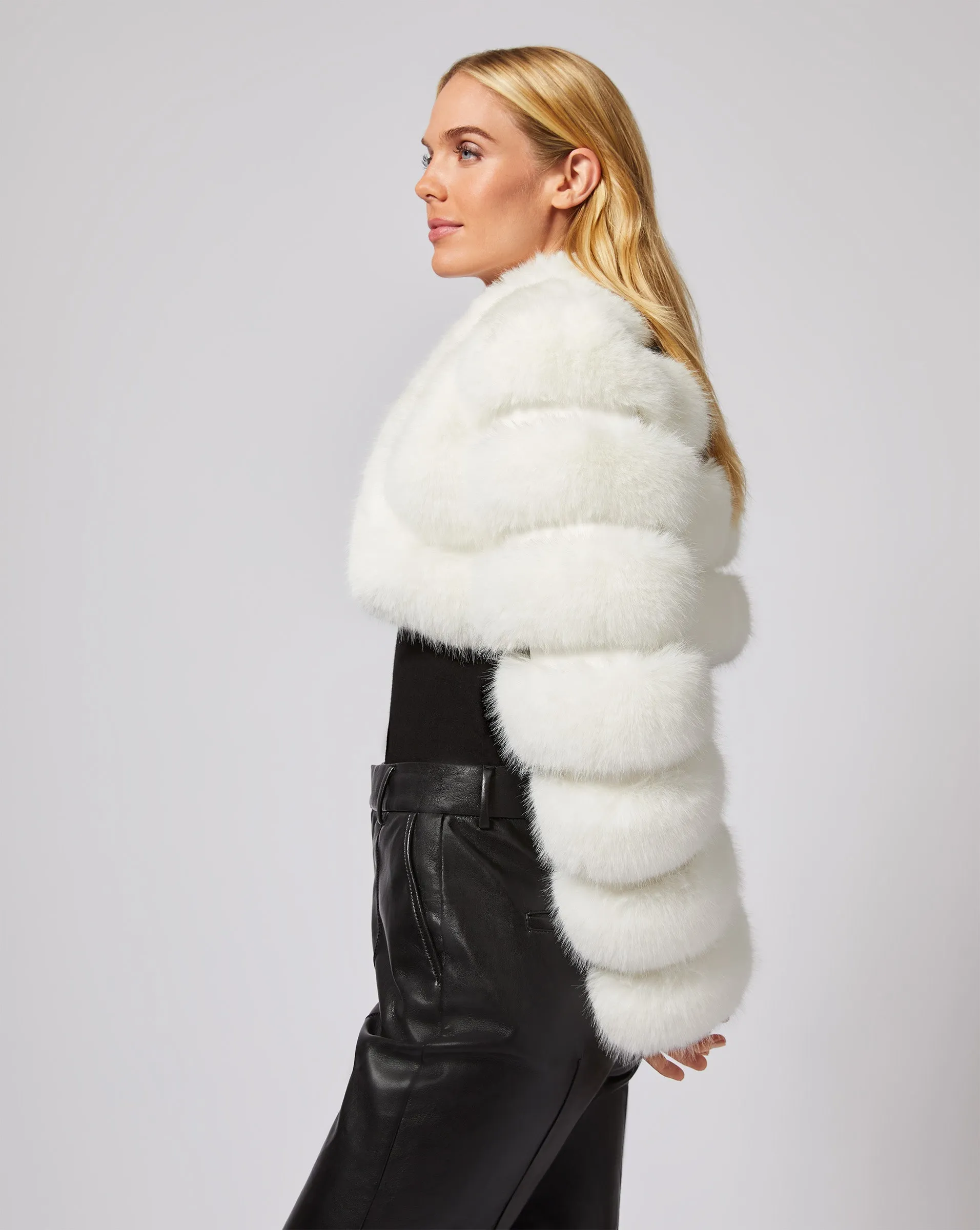 Cropped Channel Quilt Fox Faux Fur Jacket