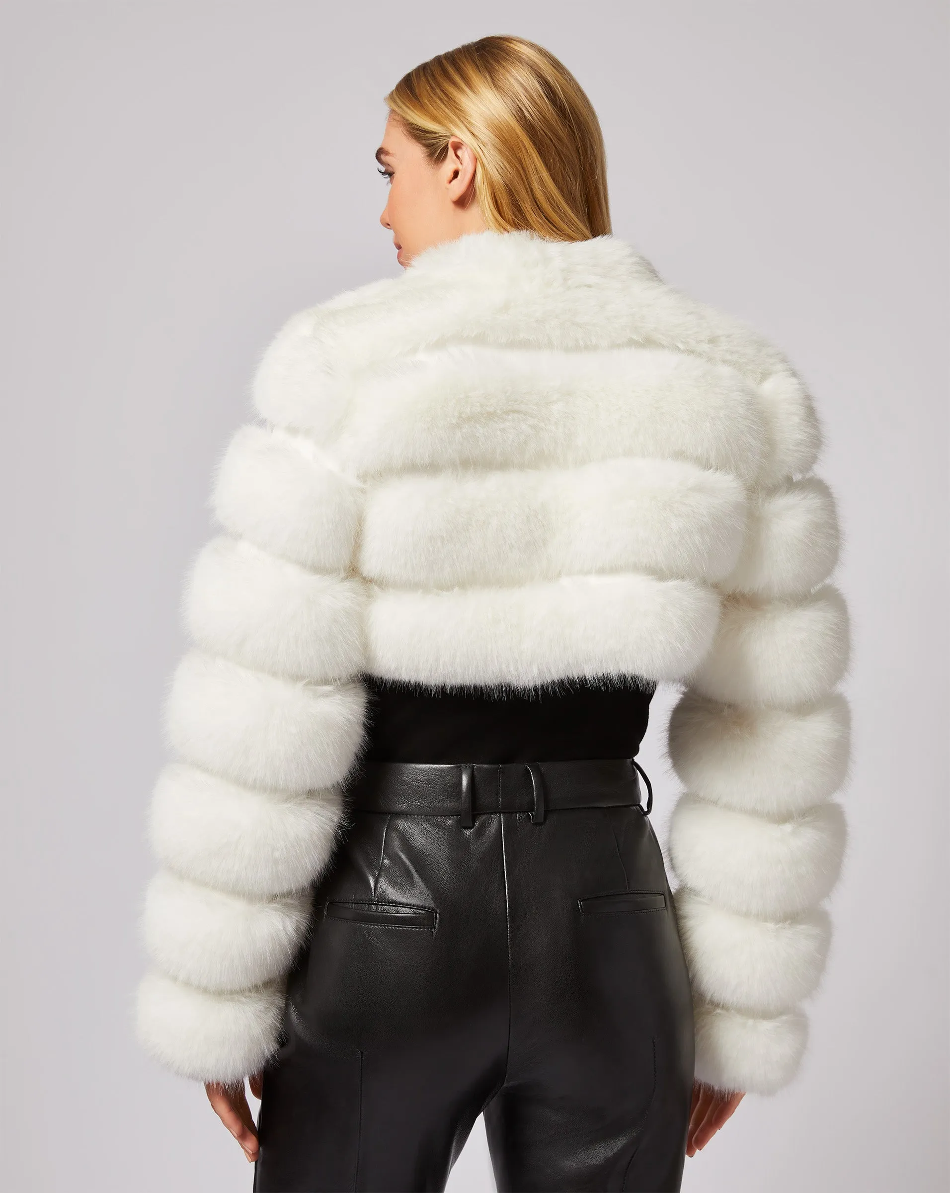 Cropped Channel Quilt Fox Faux Fur Jacket