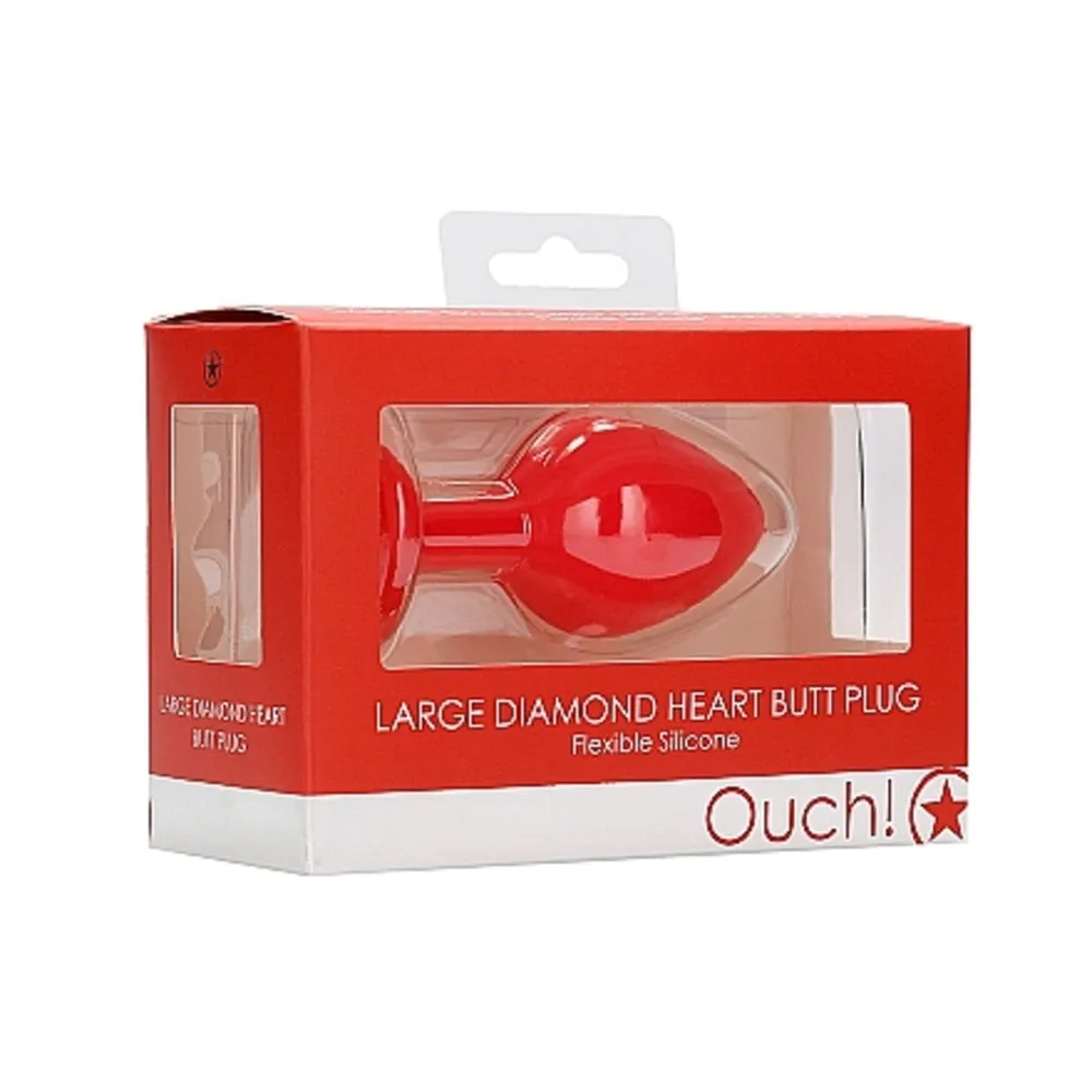 Diamond Heart Butt Plug - Large - Red