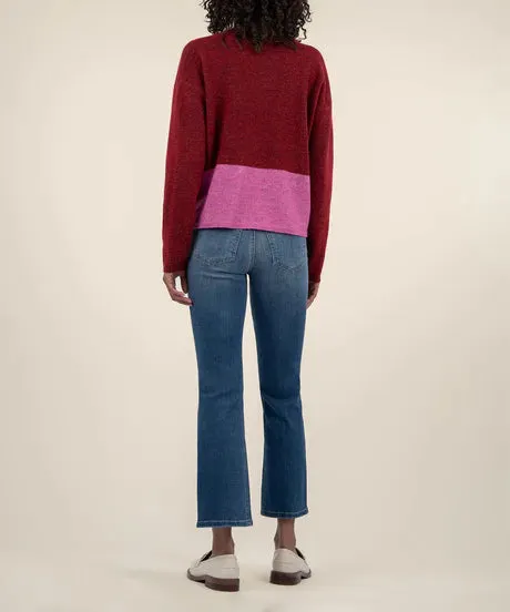 Everlee Scoop Neck Color Block Sweater (Red & Pink)