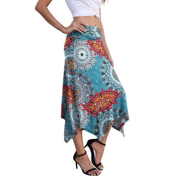 Fantaslook Women's Summer Flowy Handkerchief Hemline Midi Skirts