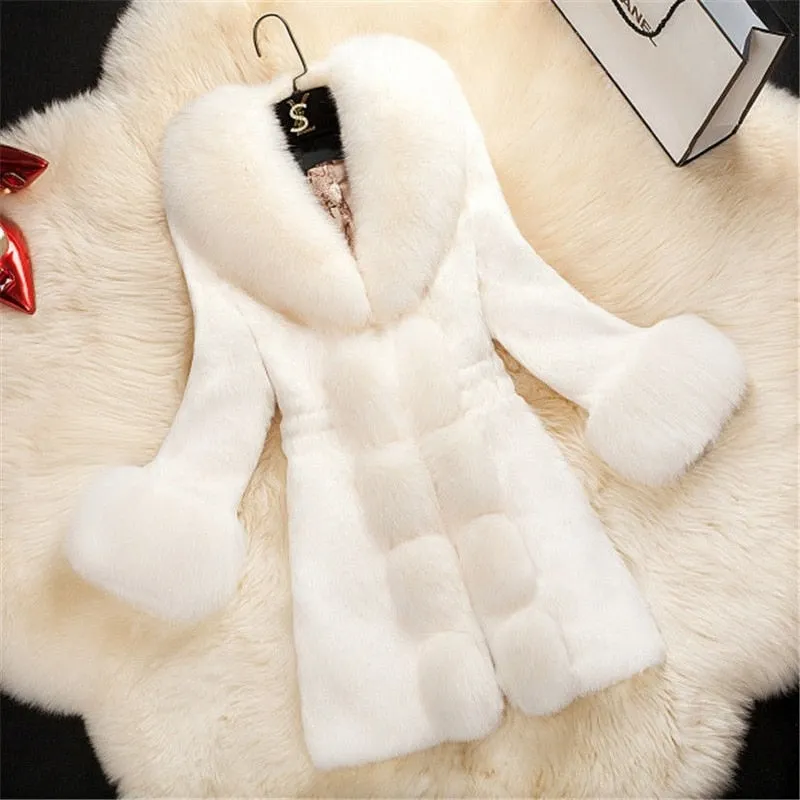 Faux Fur V-Neck Long Overcoat for Women