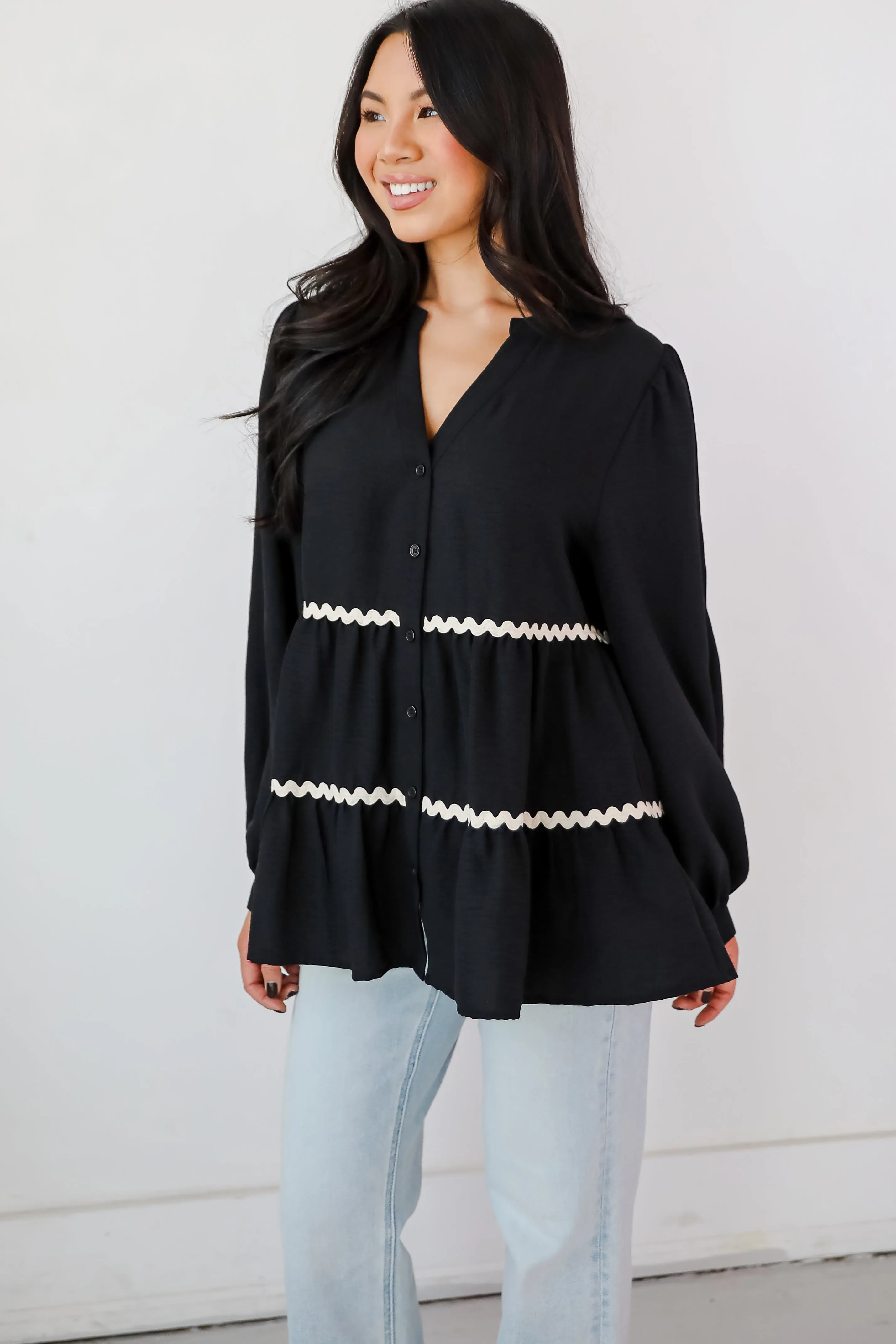 FINAL SALE - Exclusive Charm Black Tiered Blouse