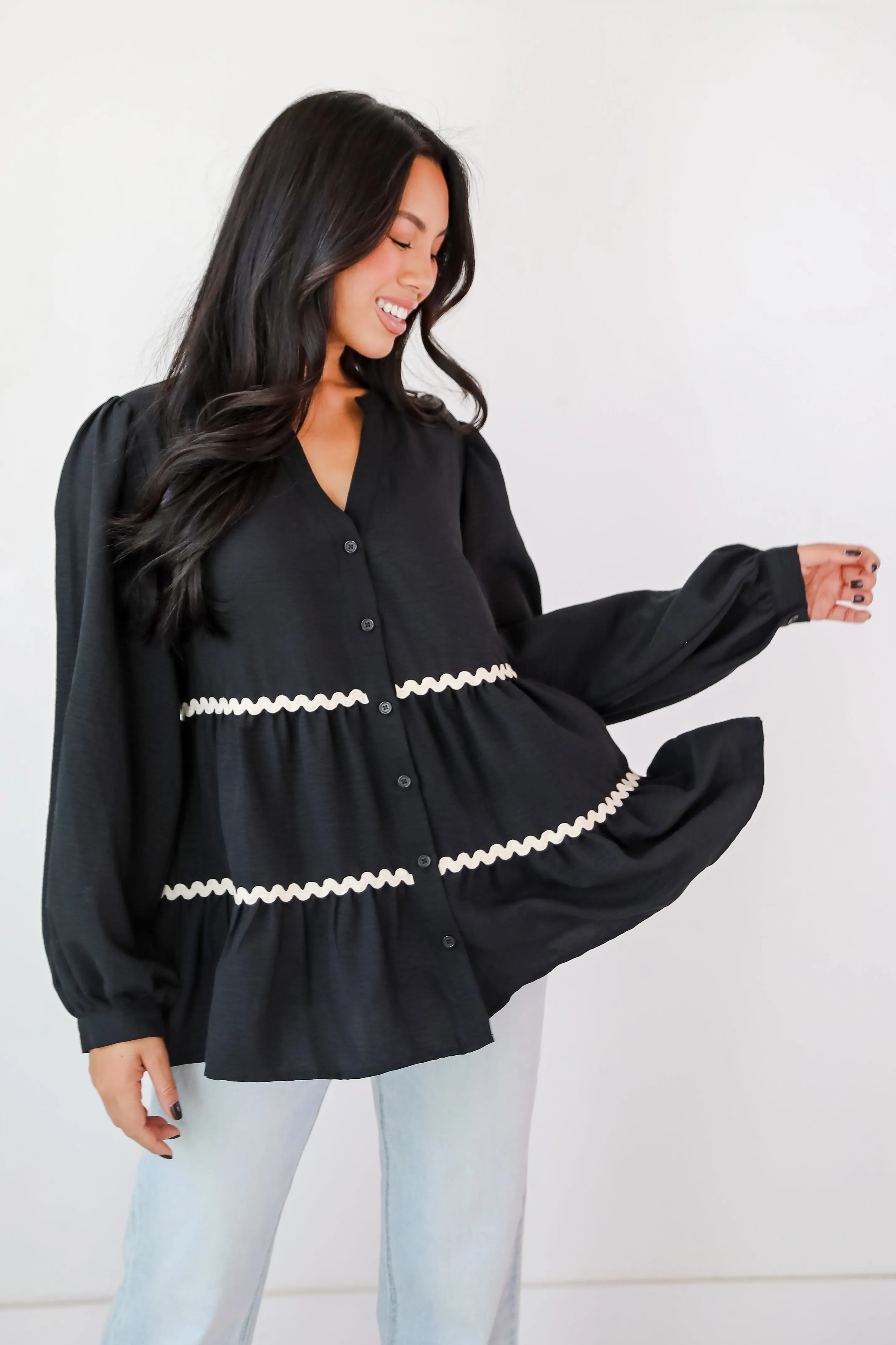 FINAL SALE - Exclusive Charm Black Tiered Blouse