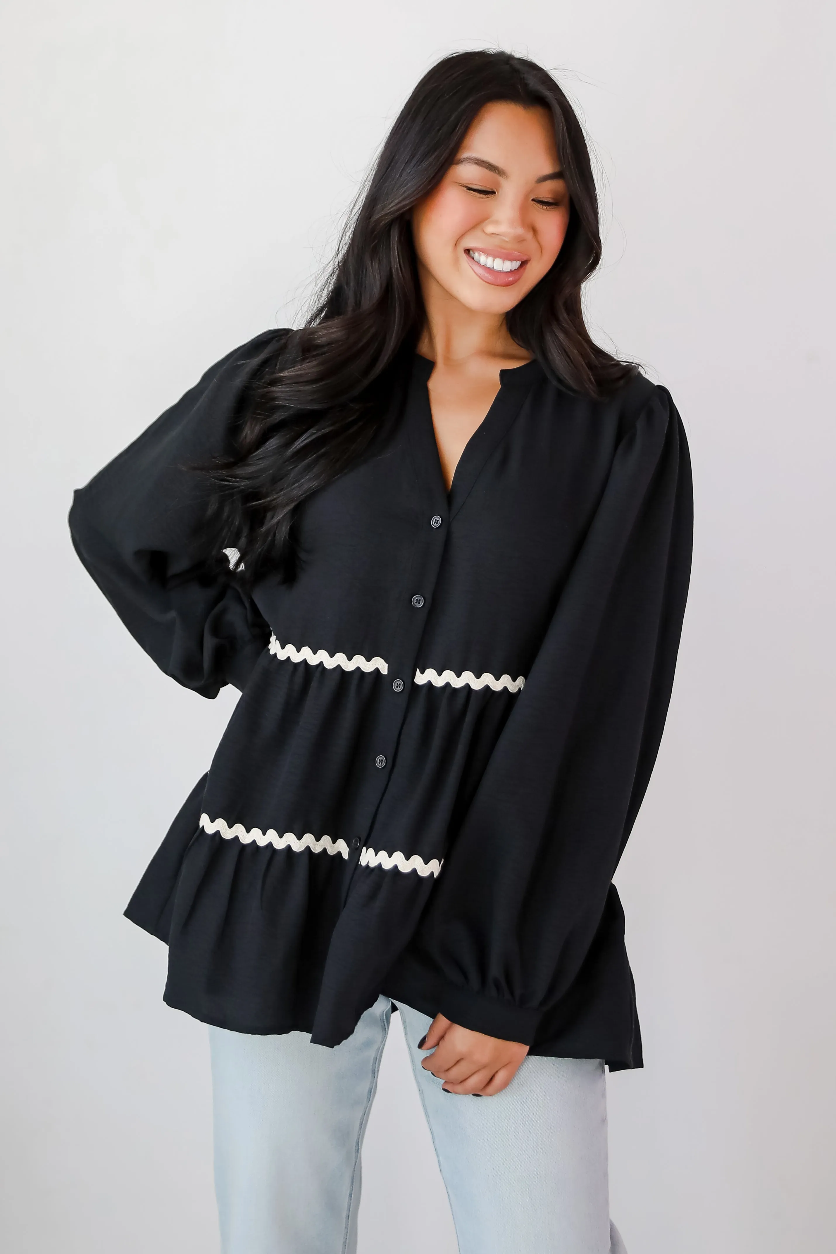 FINAL SALE - Exclusive Charm Black Tiered Blouse