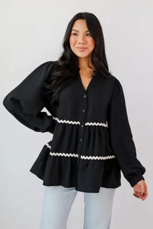 FINAL SALE - Exclusive Charm Black Tiered Blouse