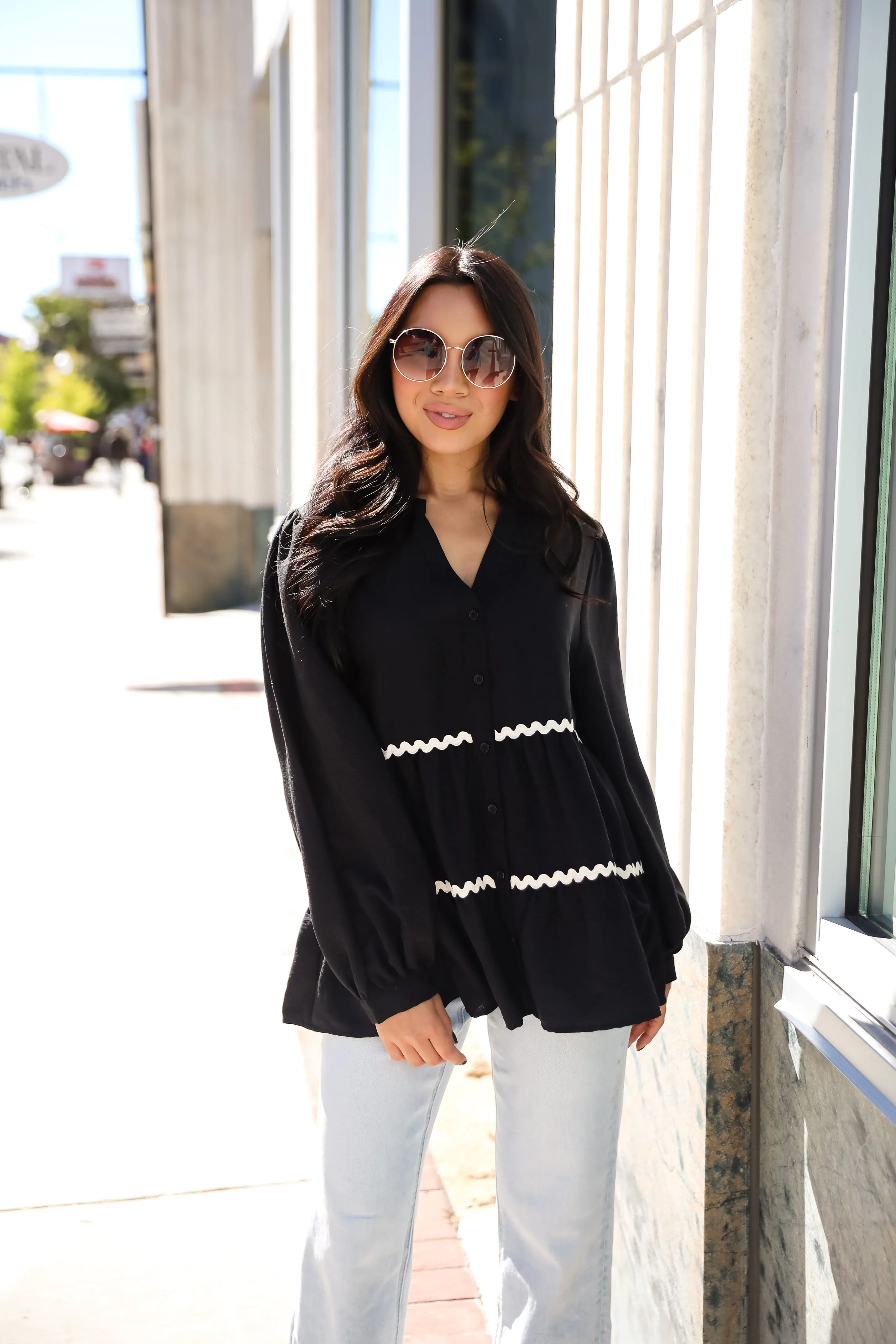 FINAL SALE - Exclusive Charm Black Tiered Blouse