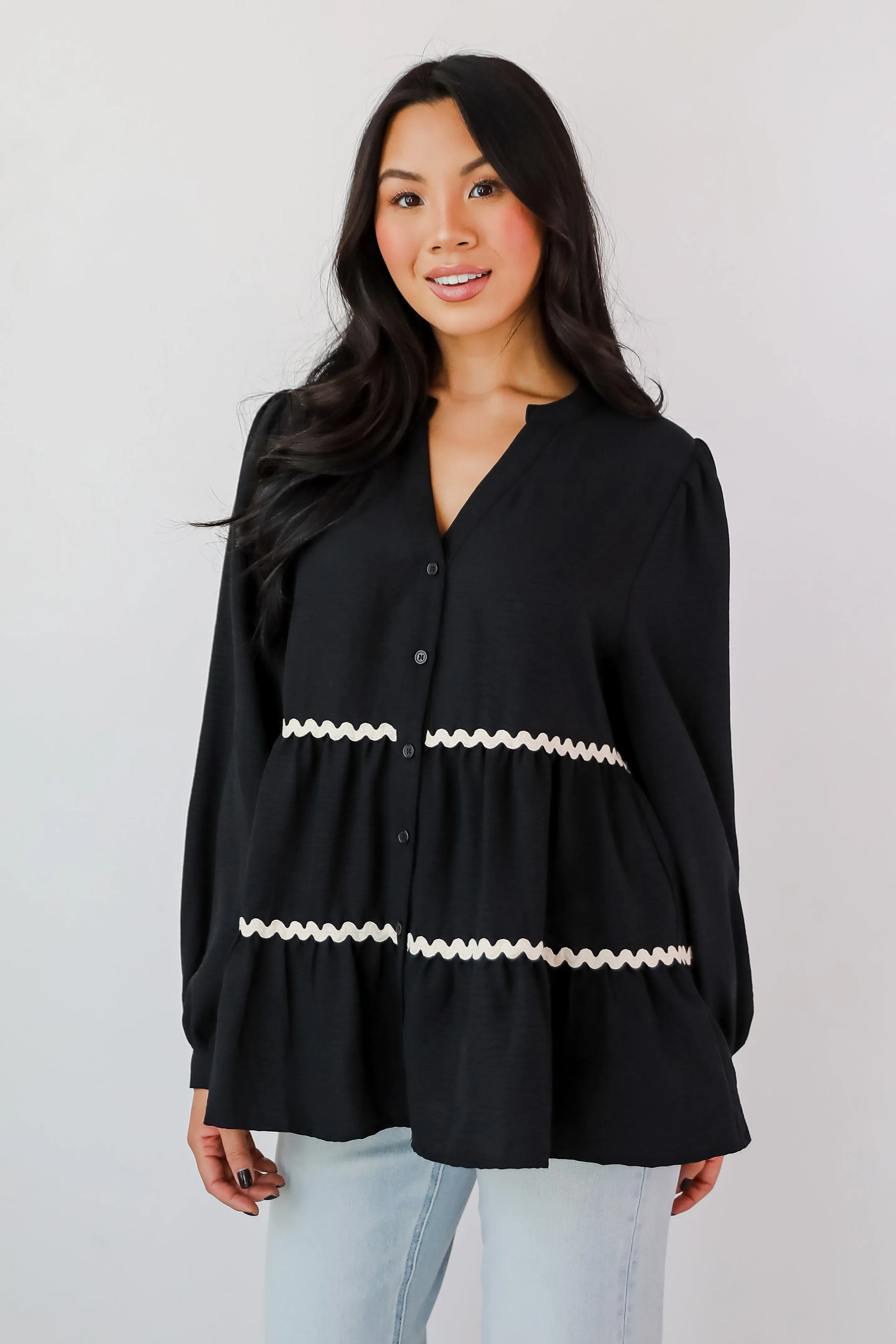 FINAL SALE - Exclusive Charm Black Tiered Blouse