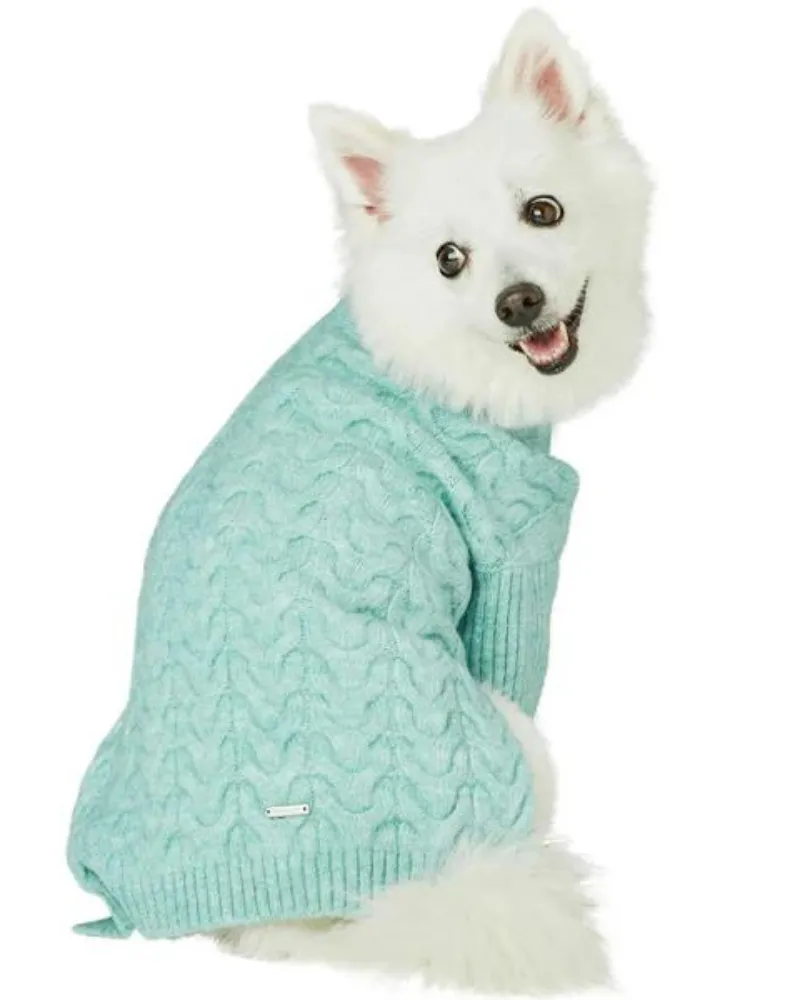 Fuzzy Knit Dog Turtleneck Sweater in Heathered Jade