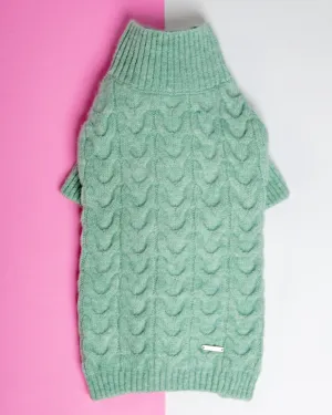 Fuzzy Knit Dog Turtleneck Sweater in Heathered Jade