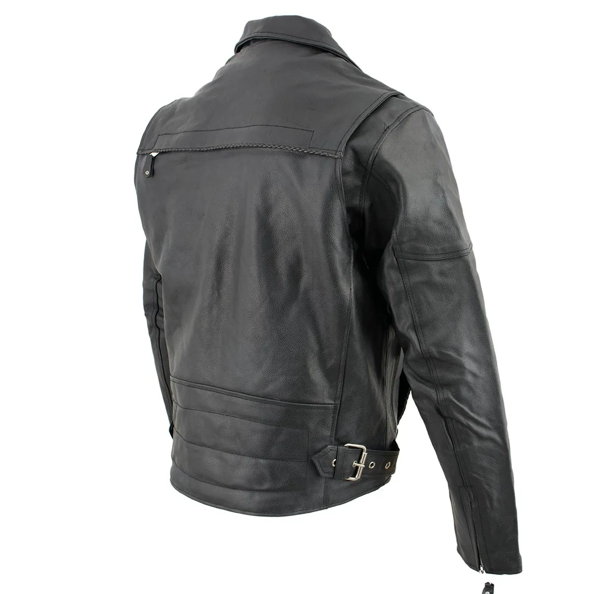 Genuine Leather EL1055 Men's Black Classic Vented ‘Braided’ Moto Jacket with Utility Pocket