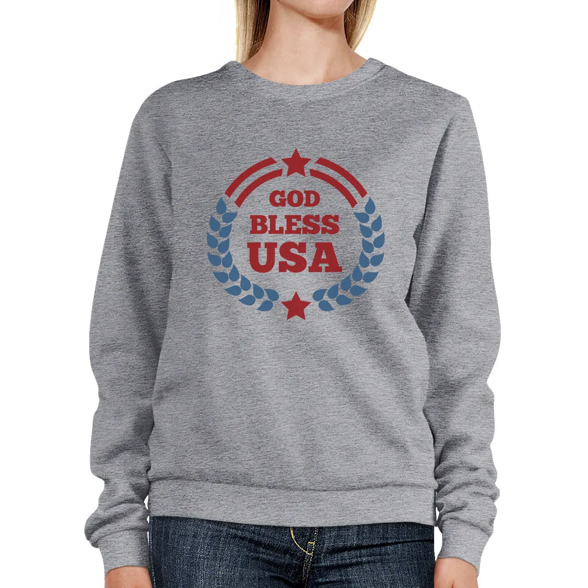 God Bless USA Unisex Graphic Sweatshirt Grey Round Neck Pullover