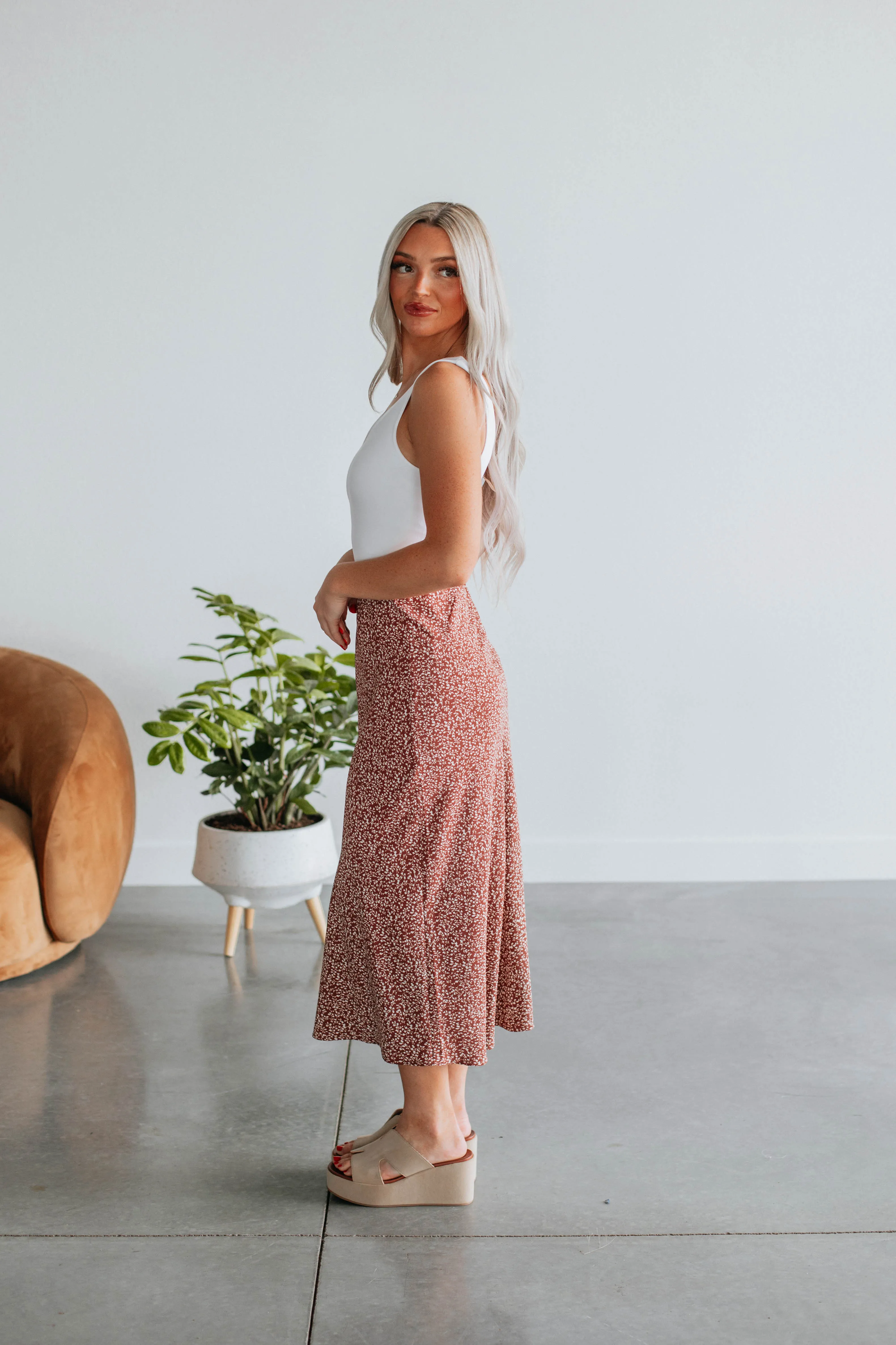 Hallie Floral Midi Skirt - Cinnamon