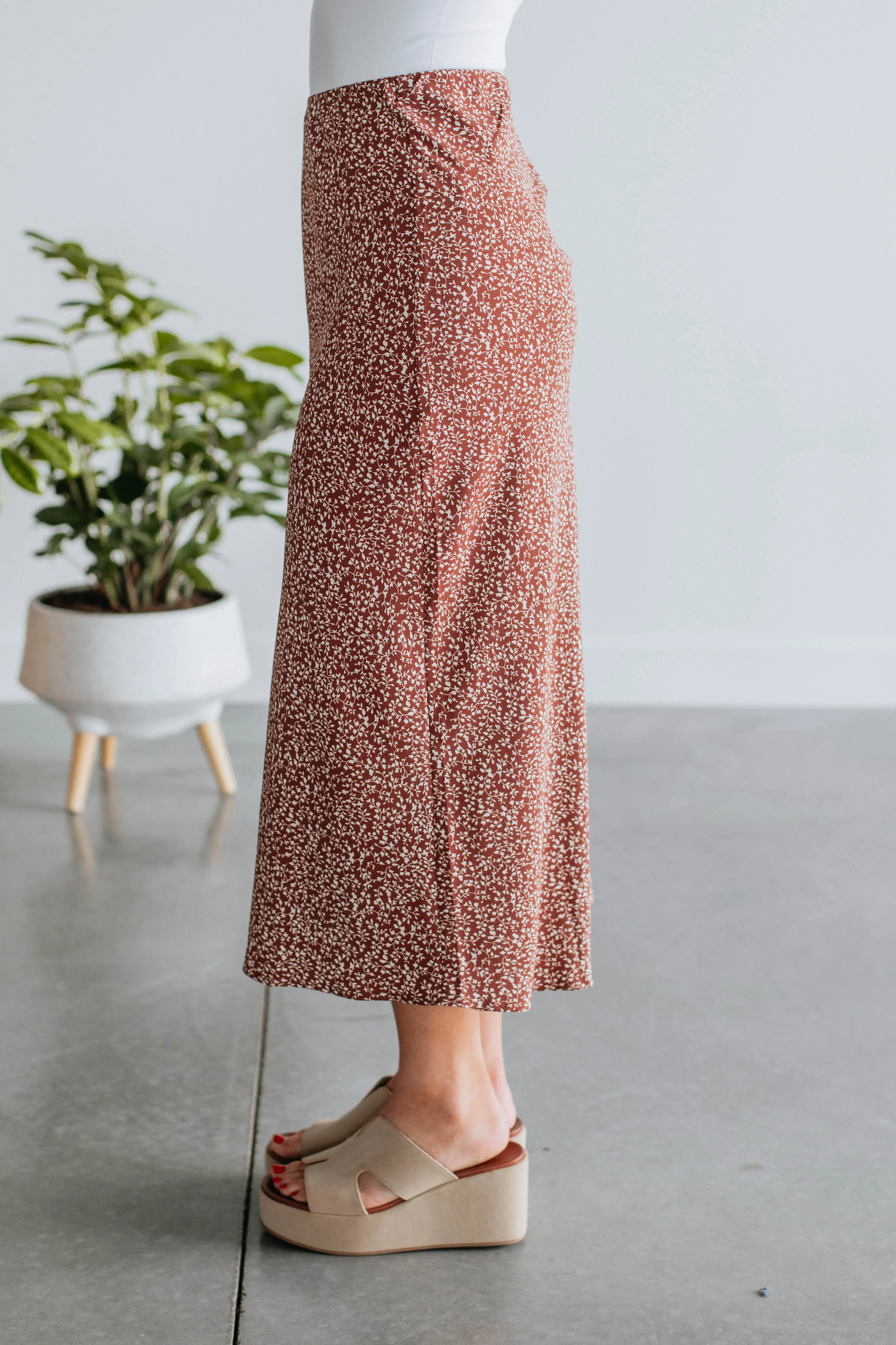 Hallie Floral Midi Skirt - Cinnamon