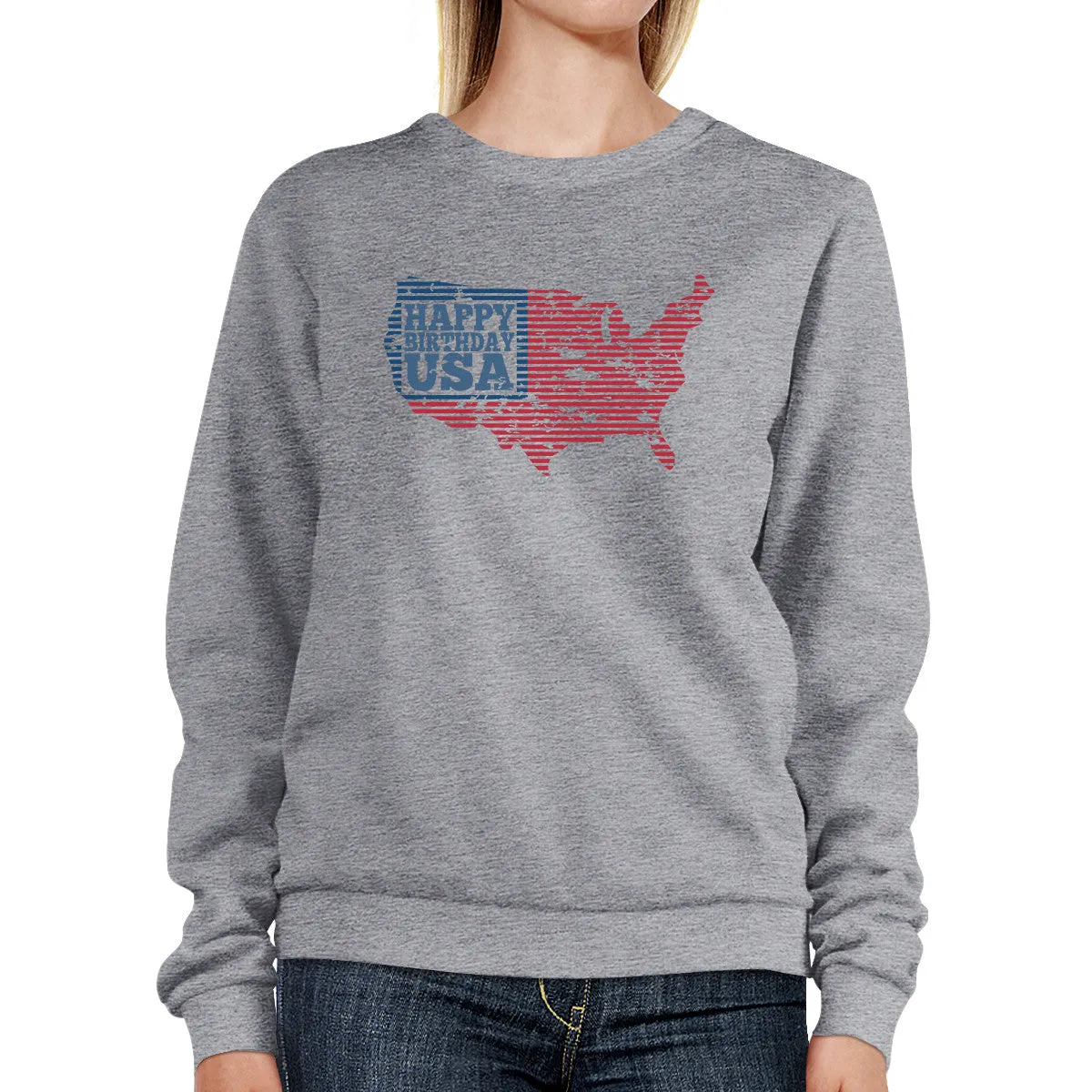 Happy Birthday USA Unisex Grey Sweatshirt Crewneck Pullover Fleece