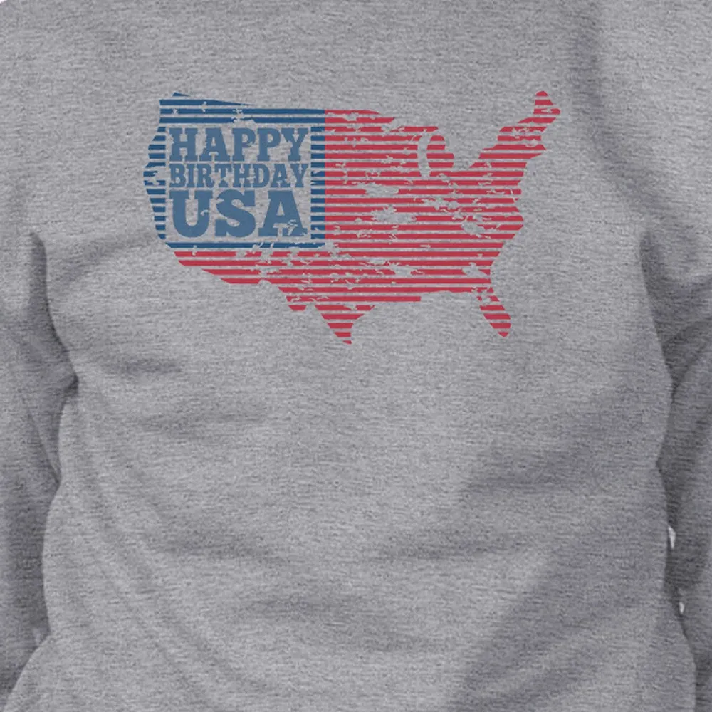 Happy Birthday USA Unisex Grey Sweatshirt Crewneck Pullover Fleece