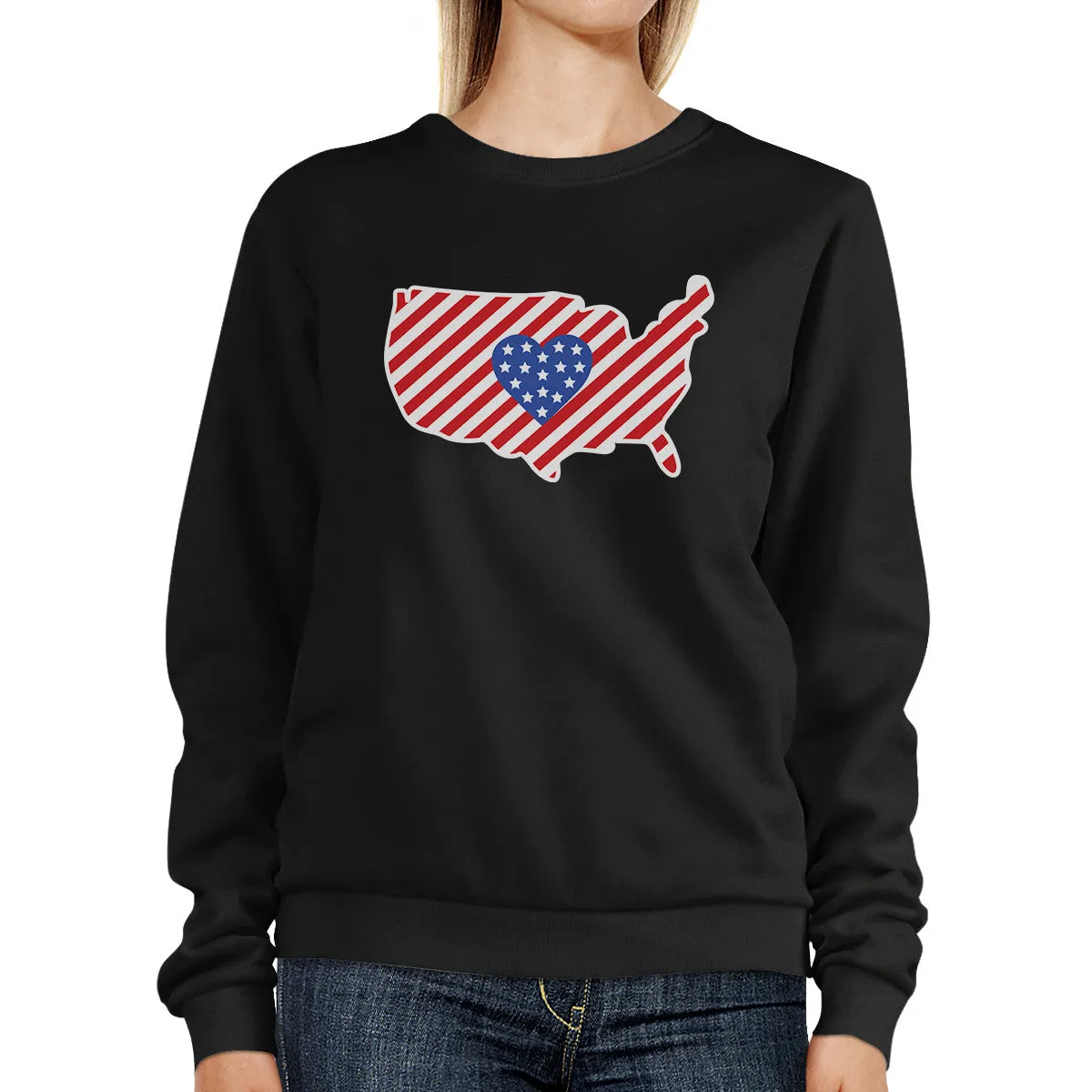 Heart USA Map American Flag Unique 4 Of July Round Neck Sweatshirt