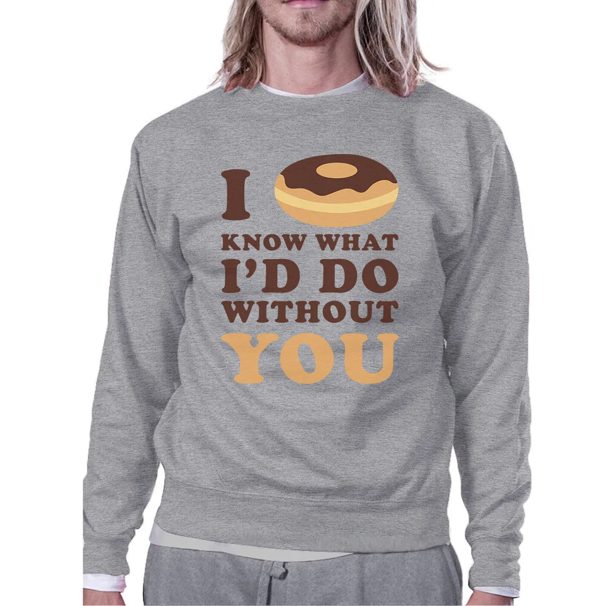 I Doughnut Know Grey Sweatshirt Humorous Design Crew Neck Pullover