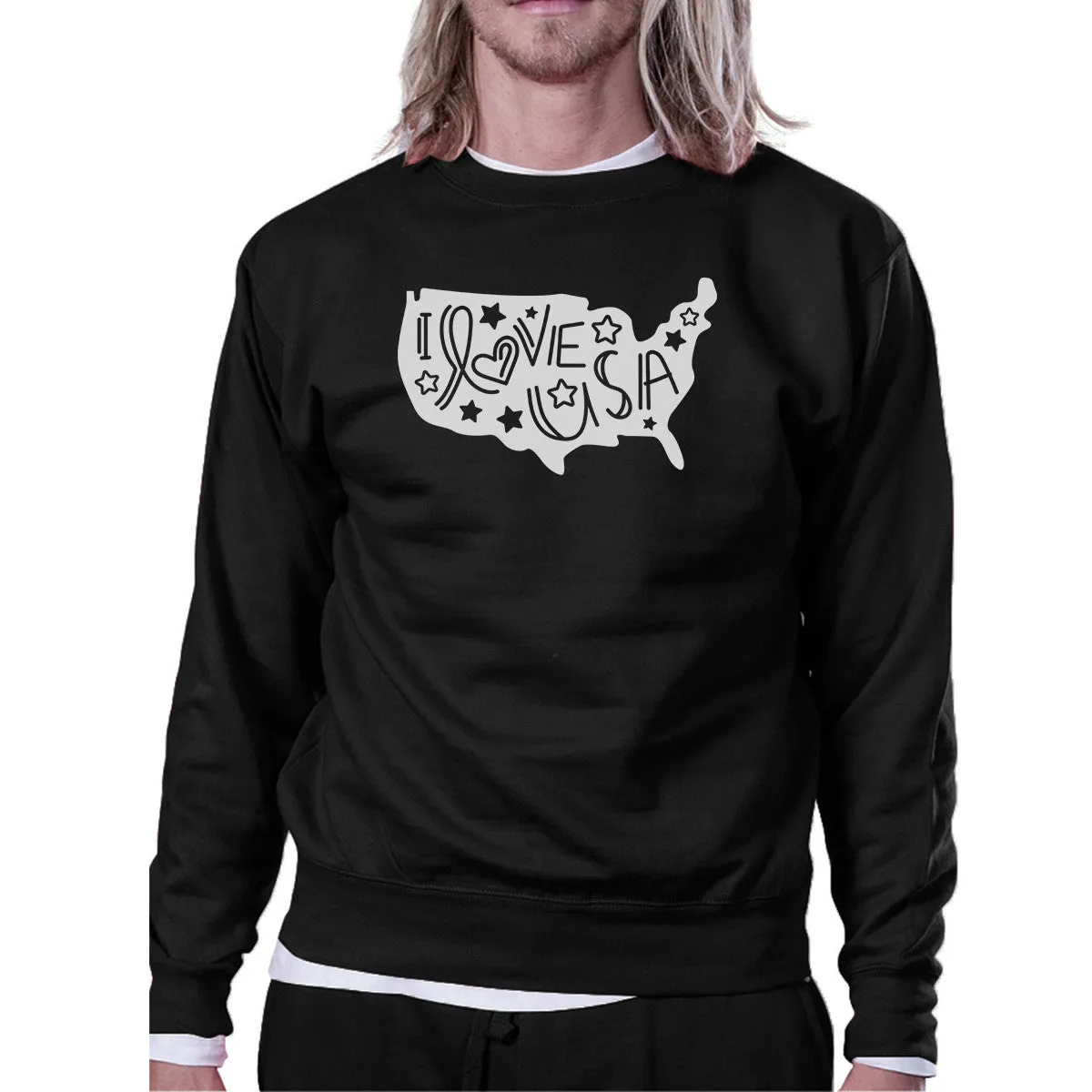 I Love USA Unisex Black Graphic Sweatshirt For Independence Day