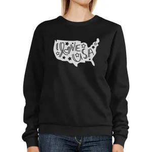 I Love USA Unisex Black Graphic Sweatshirt For Independence Day