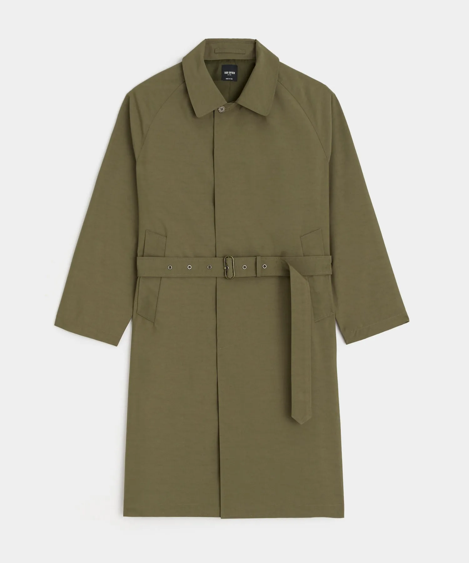 Italian Belted Balmacaan Trenchcoat in Olive