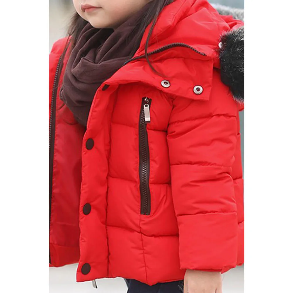 Kids Girls Stylish Warm Hooded Neck Fabulous Letter Pattern Long Sleeve Pockets Styled Warm Padded Jacket - C4615KMKGJK