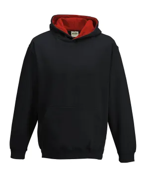 Kids varsity hoodie | Jet Black/Fire Red