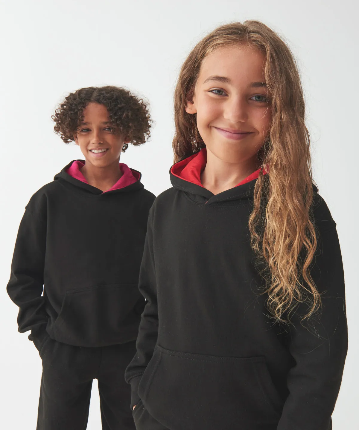 Kids varsity hoodie | Jet Black/Fire Red