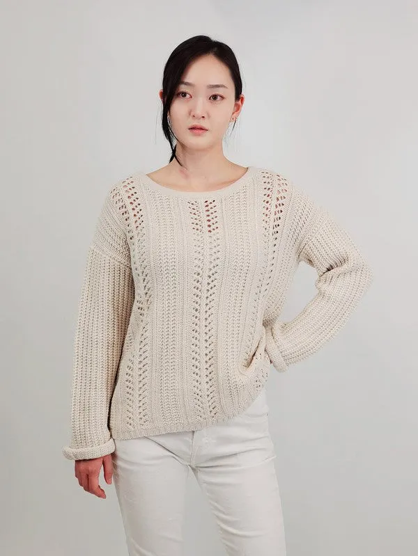 Leaf Crochet Detailed Rolled Up Sleeve Sweater