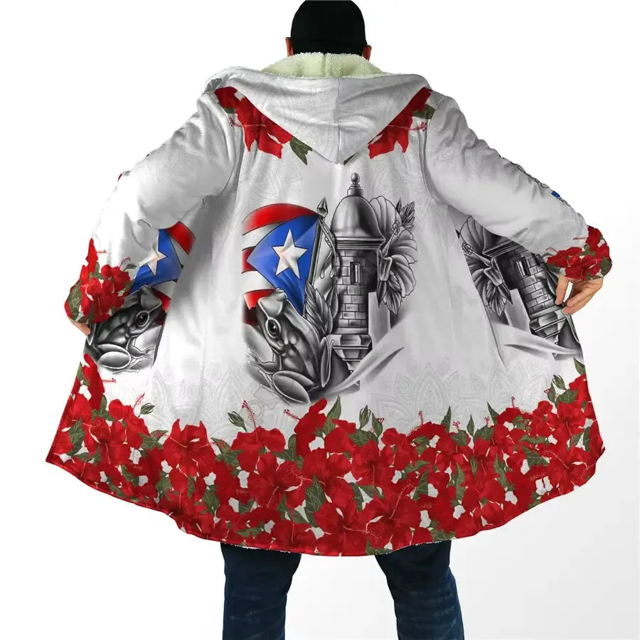 Manga Flower Puerto Rico Cloak 3D All over Printed Hoodie Cloak for Men Women Winter Fleece Wind Breaker Warm Hood Cloak