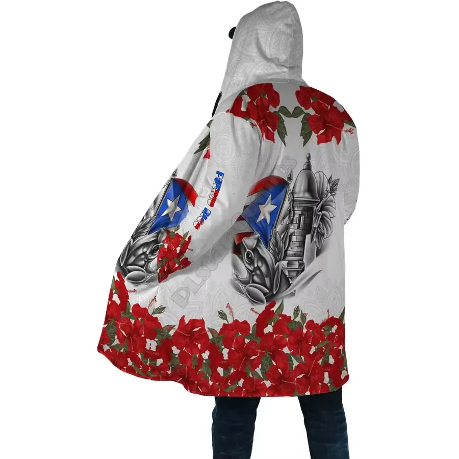 Manga Flower Puerto Rico Cloak 3D All over Printed Hoodie Cloak for Men Women Winter Fleece Wind Breaker Warm Hood Cloak