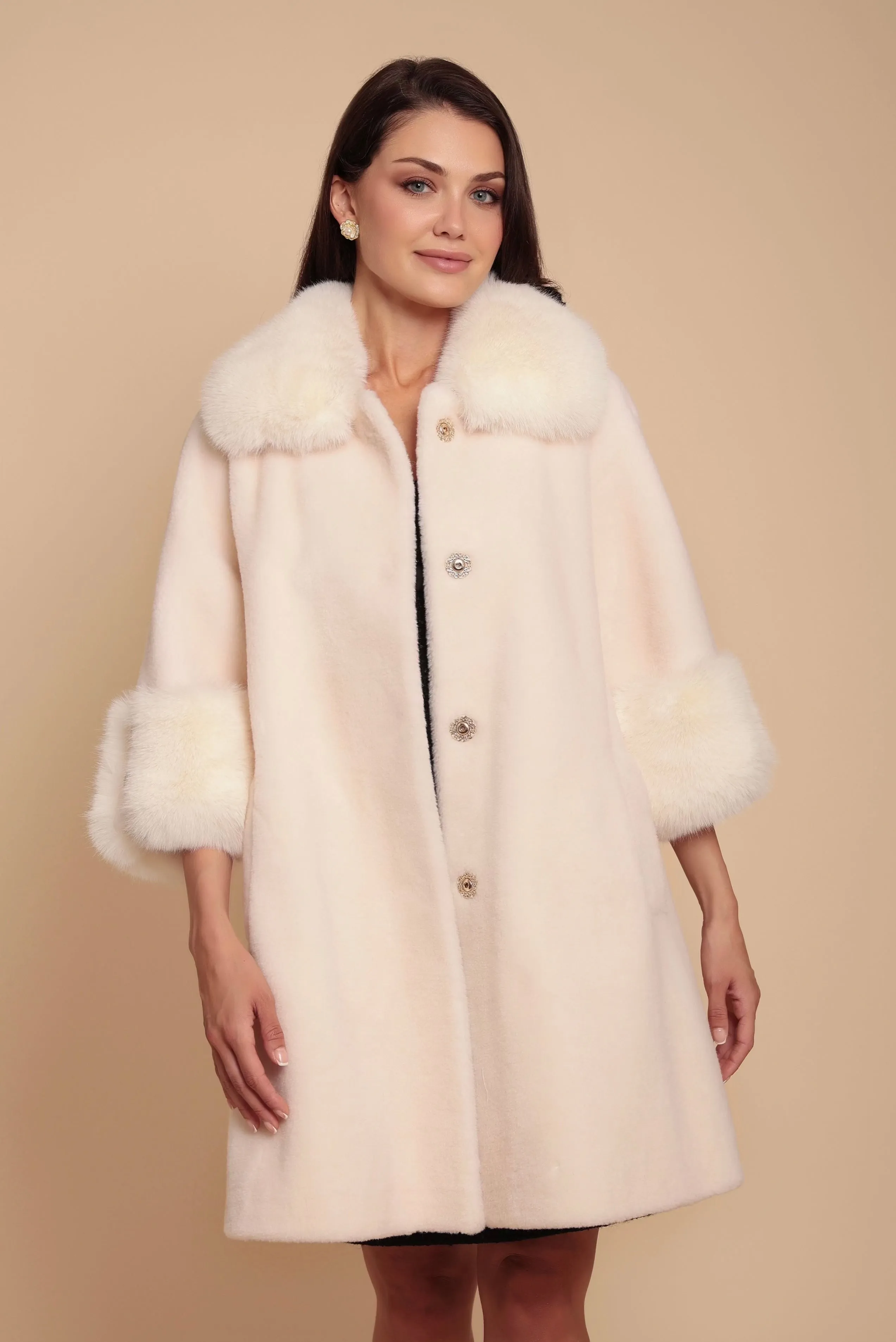 'Marilyn' Wool Swing Coat in Bianco