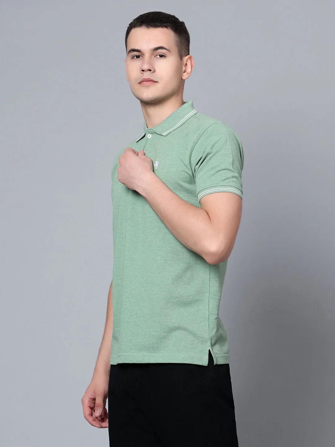 Men Green Mélange T-Shirt